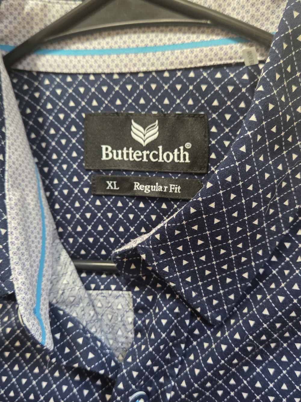 100% Cotton Navy Geometric Print Button-Down Shirt